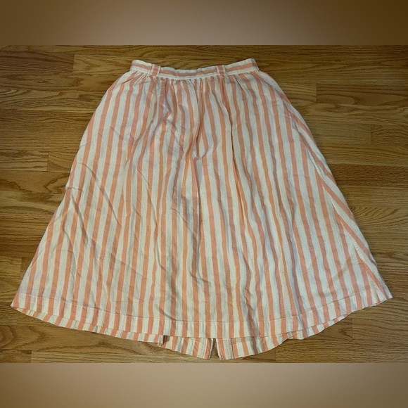 Vtg LL Bean A-line Midi Skirt 100% Cotton Pink/White Pockets Button Down Size 14 - Picture 2 of 8
